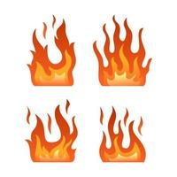 Red fire flames collection isolated on white background vector