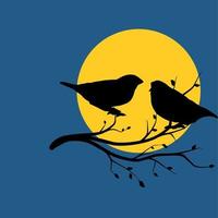 Couple Bird with Branch Silhouette on the Moon vector