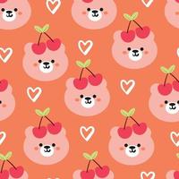 seamless pattern cartoon bear and cherry vector