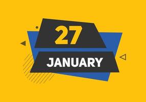 january 27 calendar reminder. 27th january daily calendar icon template. Calendar 27th january icon Design template. Vector illustration