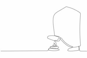 Single continuous line drawing active Arab businessman leg step on banana peel. Imminent danger, banana peel underfoot. Business risk. Minimalism metaphor. One line graphic design vector illustration