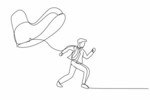 Single continuous line drawing businessman run away from stomping foot. Male employee oppressed by the boss with under big shoe. Minimalist metaphor. One line draw graphic design vector illustration