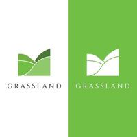 logotipo de elemento de hierba verde natural, pradera y hierba cortada en la plantilla de diseño de logotipo de vector de primavera.