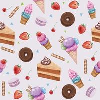 Seamless Pattern Watercolor Dessert Food vector