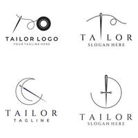 Tailor silhouette logo with needle, thread, benik and sewing machine markings. Logo design for tailors, fashion, boutiques and other clothing companies. With vector illustration design.