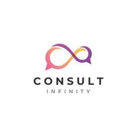 Consultation logo with bubble chat sign, infinity consultation, consultation with people. By using easy and simple illustration editing. vector