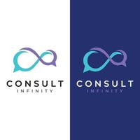 Consultation logo with bubble chat sign, infinity consultation, consultation with people. By using easy and simple illustration editing. vector