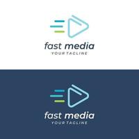 botón de reproducción del logotipo multimedia con triángulo moderno, el logotipo se puede utilizar para multimedia, impresión, tecnología y otros negocios. vector