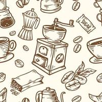 Hand Drawing Coffee Doodle Seamless Pattern Background vector