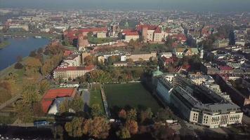 Aerial view of Kazimierz, Krakow historic district in Poland video