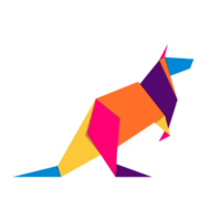 Kangaroo origami. Abstract colorful vibrant kangaroo logo design. Animal origami. Transparent background. Illustration png