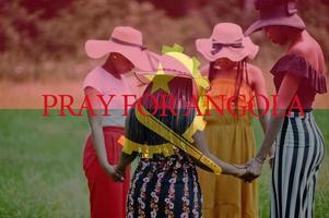 Pray for Angola. Group of four african women holding hands and praying. Concept of crisis in Africa country. photo
