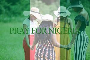 Pray for Nigeria. Group of four african women holding hands and praying. Concept of crisis in Africa country. photo