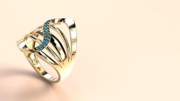 beautiful female ring color gem stone rose or yellow or white gold or platinum 3d render photo