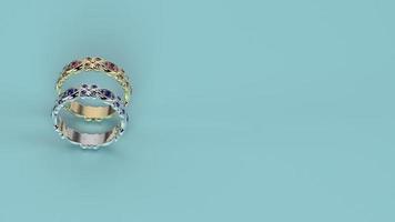 beautiful female ring color gem stone rose or yellow or white gold or platinum 3d render photo