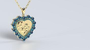 beautiful male or female pendent or locket love heart care color stones yellow or rose or white gold or platinum 3d render photo