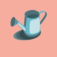 Blue watering can in flat technique on a pink background vector