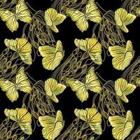 patrón floral transparente con flores de agapanthus y mariposas amarillas vector