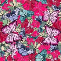 patrón floral transparente con mariposas y flores vector