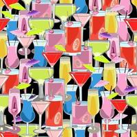 Seamless pattern with colourful summer cocktails in flat technique on a black background vector