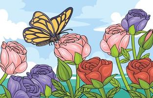 Handdrawn Aesthetics With Realistic Floral and Butterfly Theme vector