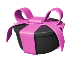 Realistic 3D Gift Black Box and Pink Bow. Cutout. png