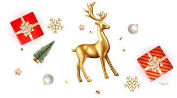 Kerstmis decoratie met hert en geschenk doos png