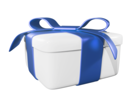 Realistic 3D Gift White Box and Blue Bow. Cutout. png