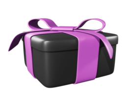 Realistic 3D Gift Black Box and Pink Bow. Cutout. png