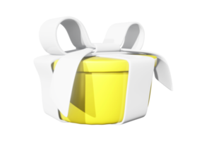 Realistic 3D Gift Yellow Box and White Bow. Cutout. png