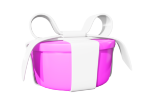 Realistic 3D Gift Pink Box and White Bow. Cutout. png