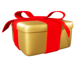 Realistic 3D Gift Gold Box and Red Bow. Cutout png