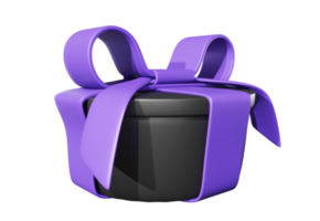 realistisch 3d geschenk zwart doos en Purper boog. uitknippen. png