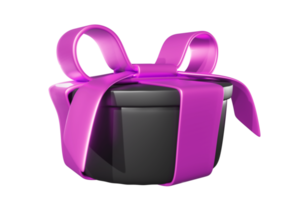 Realistic 3D Gift Black Box and Pink Bow. Cutout. png