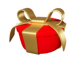 Realistic 3D Gift Red Box and Gold Bow. Cutout. png