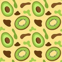 Avocado kiwi fruits and abstract organic shapes seamless pattern, half sliced avocado and kiwi illustrations vector