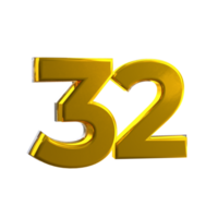 Mental yellow color 32 3D Number png