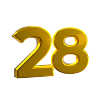 Mental yellow color 28 3D Number png