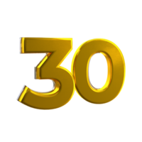 Mental yellow color 30 3D Number png