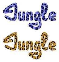 Jungle text two color variants with leopard pattern letters vector illustration