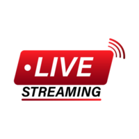 Live streaming icon PNG for the broadcast system. Live streaming icon design with red and white colors. Live streaming image with text effect. Red and white gradient colors.