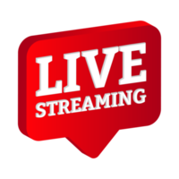 Live streaming 3D icon PNG for the broadcast system. Stylish live streaming icon with red color. Red television or social media lower third button design on a transparent background.
