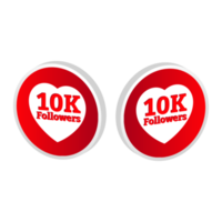 10K follower 3D badge collection. Social media 3D follower button collection with red color. 10K follower celebration badge PNG for social media posts.