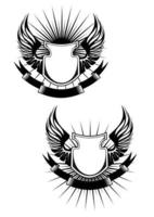 escudo heráldico y elementos de ala de ángel vector