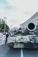 Kyiv, Ukraine, 23 August 2022. Parade of destroyed military equipment of the russian troops on the Khreshchatyk photo