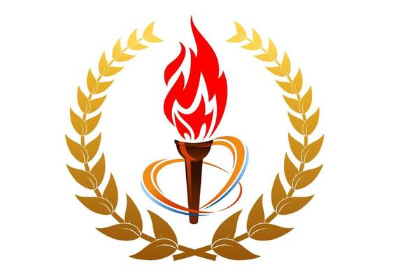Flaming torch in laurel wreath
