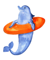 Watercolor sketch of cute cartoon jumping dolphin png
