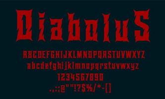 Horror, devil evil font, scary red bloody typeface vector