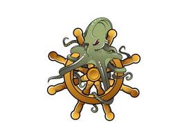 Octopus on steering wheel vector