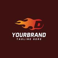 initial letter d with fire effect, modern design with vector illustration